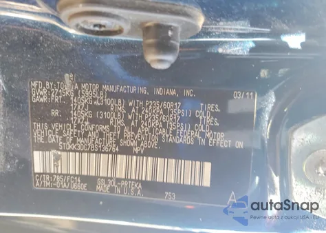 2011 Toyota Sienna Le z USA, uszkodzony, nr VIN 5TDKK3DC7BS136764